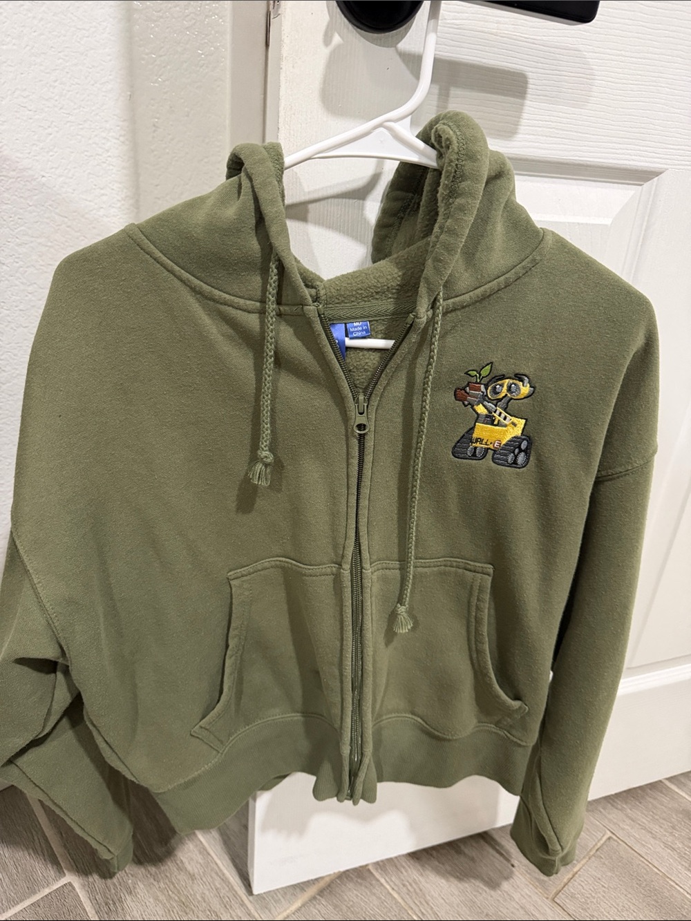 Wall.E Olive Green Women's cropped Zip-Front Hoodie